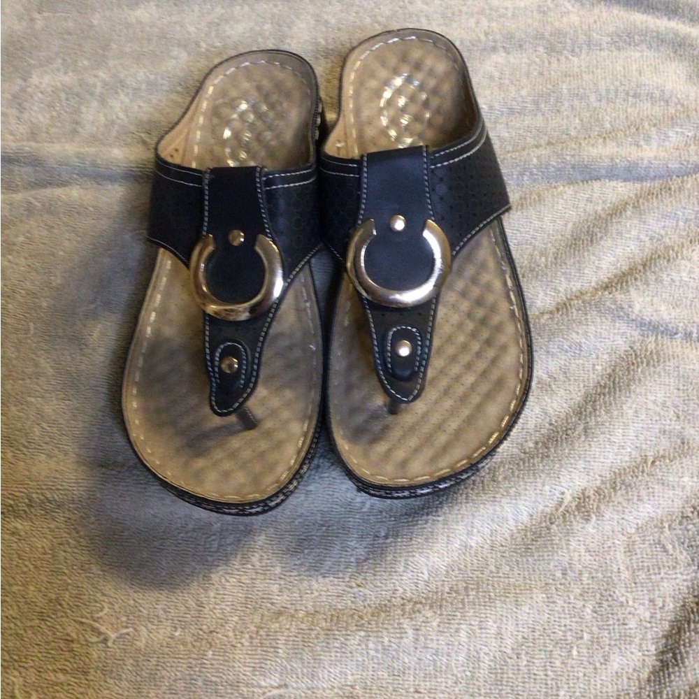 Black Slide Sandals with Gold Accents